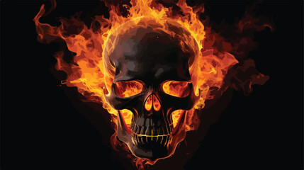 Fire burning skull isolated on black background. 