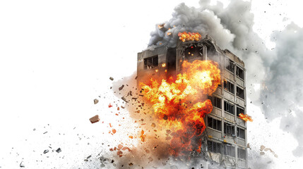 Building Explosion: An explosion ripping through a building with flames engulfing the structure and smoke billowing into the sky isolated.png