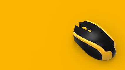 Sleek Black Wired Mouse with Eye-Catching Yellow Scroll Wheel A Pop of Color on Desk or Mousepad