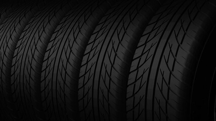 Bold Stacked Black Tires Striking Monochrome Composition with Low-Contrast Background