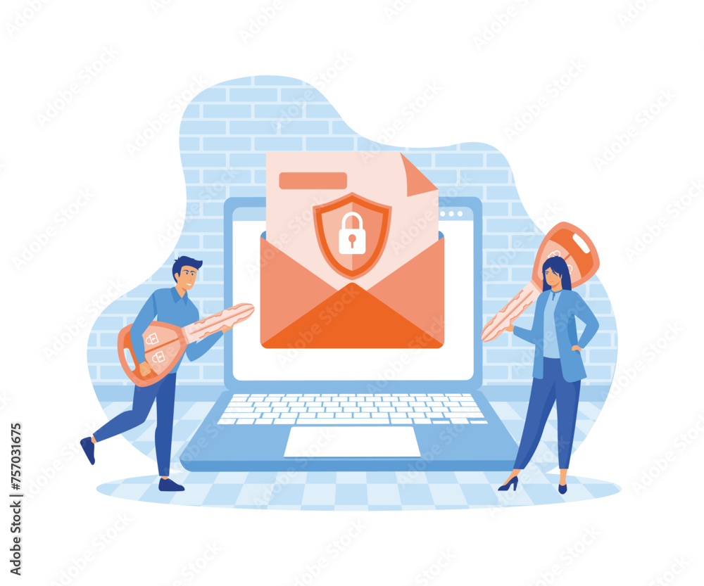 Poster protecting computer data, email encryption concept. flat vector modern illustration