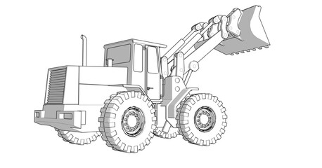 tractor bulldozer sketch model 3D illustration