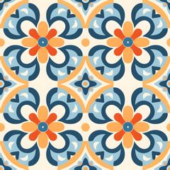 Fototapeta premium Retro vintage seamless tile pattern. Abstract modern geometric Trendy background in 70s style