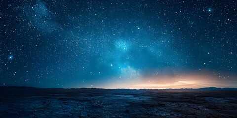 Fototapeta na wymiar Starlit Desert: A Blue Gradient Night Sky. Concept Astrophotography, Desert Landscape, Night Sky Photography, Star Gazing, Dark Sky Reserve