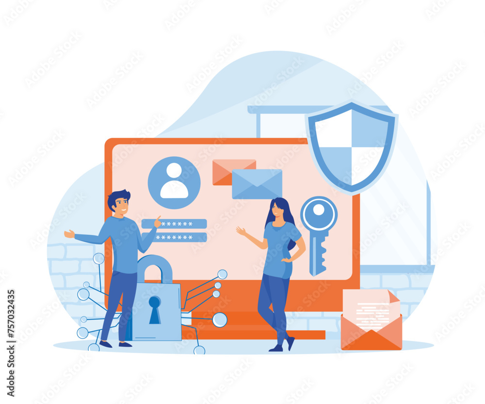 Poster data protection concept. data security and privacy and internet security. flat vector modern illustr