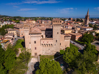 aerial view of Vignola and its castle, Modena, Emilia Romagna, Italy - 757032480