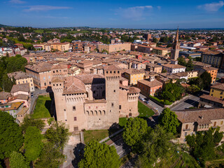 aerial view of Vignola and its castle, Modena, Emilia Romagna, Italy - 757032493