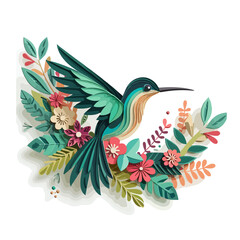 Colourful origami bird with flowers