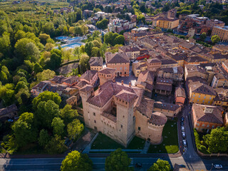 aerial view of Vignola and its castle, Modena, Emilia Romagna, Italy - 757032864