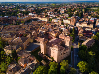 aerial view of Vignola and its castle, Modena, Emilia Romagna, Italy - 757032883