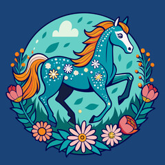 Equestrian Elegance Create a T-shirt Sticker showcasing a Graceful Horse in a Field of Flowers
