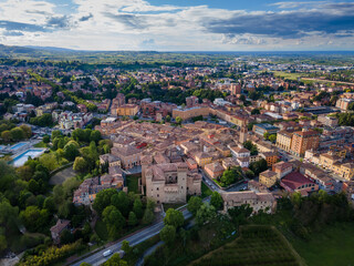 aerial view of Vignola and its castle, Modena, Emilia Romagna, Italy - 757033041