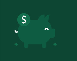 piggy bank illustration in flat style design. Vector illustration.	 Green color version.