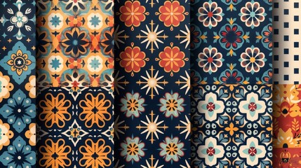 A set of nine different colored patterns