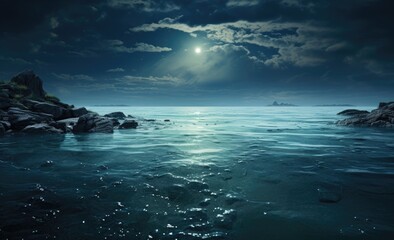 Fototapeta na wymiar the moon reflects over the ocean
