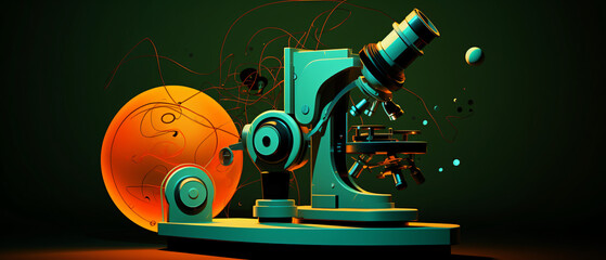 Digital illustration of microscope in color background 