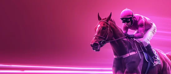 Foto op Plexiglas Racing, background, horses, racetrack on neon background © ksu_ok