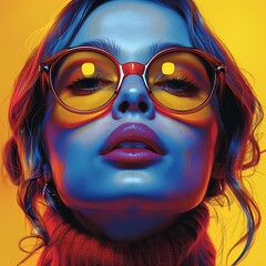 Vibrant Pop Art Portrait: Woman in Sunglasses on Colorful Backdrop