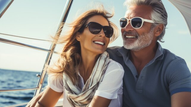 Joyful Couple Sailing into Sunset