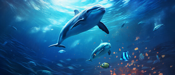 Dolphins swimming in the sea marine life underwater