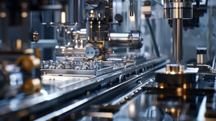 Fototapeta na wymiar High-precision machinery in operation crafting intricate metal alloys