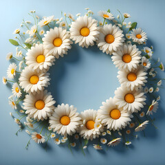 Obraz premium Daisy flower frame, isolated on a blue background, Spring Frame
