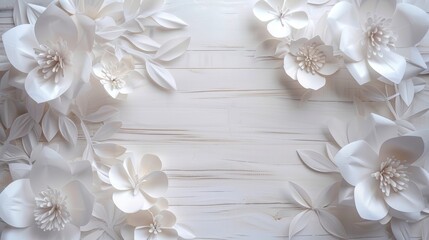 Paper cut white flowers on white wood