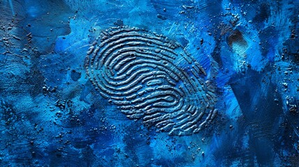 A single fingerprint is displayed on a vibrant blue background  - obrazy, fototapety, plakaty