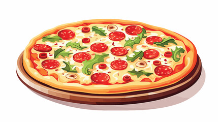 Happy pizza . Tasty pizza icon  flat vector 