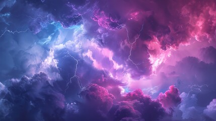 Fototapeta na wymiar A striking image of a cloud filled with purple and blue lightning 