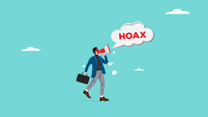 fake news or misleading information from social media that creates misunderstandings, masked businessman using megaphone conveying fake news or hoax vector illustration, spreading fake news or hoax