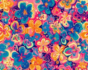 Fototapeta na wymiar Vibrant psychedelic floral pattern