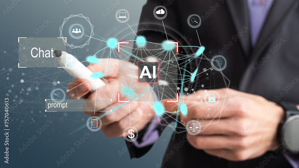 Poster ai - artificial intelligence. big data and deep machine learning concept. digital brain and neural n