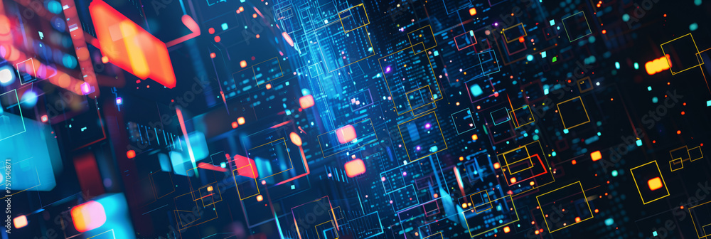 Aufkleber futuristic digital technology background with glowing neon lines and dynamic cubes, suitable for cyb