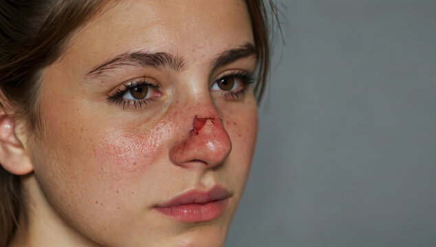Portrait of woman with broken nose