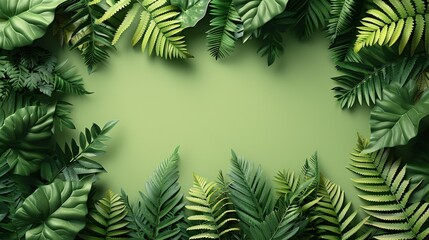 Fototapeta na wymiar Natural foliage of fern on lush green rainforest tree with eco-friendly and sustainable elements.