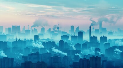 Cityscape with air pollution and smog