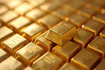 A close up of gold coins with the word gold on them