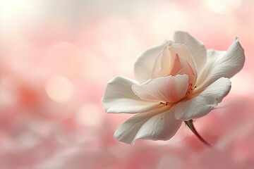 A white flower with a pink background