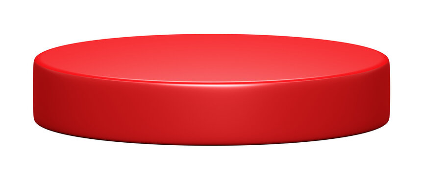PNG red podium isolated on transparent 3d background with empty product display pedestal platform stage.