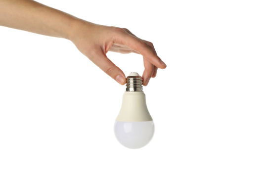 PNG,Light bulb in hand, isolated on white background