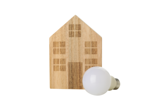 PNG, Decorative house with a light bulb, isolated on white background