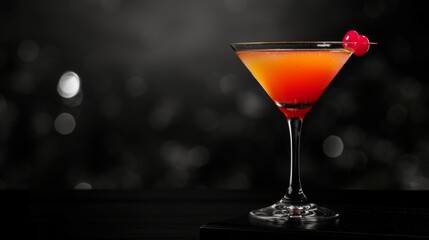 Cosmopolitan cocktail on black background. Glass of alcoholic drink