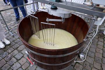  Presentation of the cheese production process during the famous cheese market at the town hall in Gouda, the Nehterlands