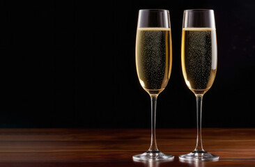 Champagne glasses on a dark background banner
