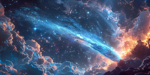A bright blue comet in night sky,space - obrazy, fototapety, plakaty