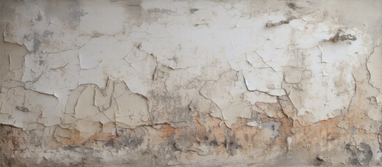 A detailed view of a weathered wall showing peeling paint, showcasing the passage of time and the impact of weather on building materials - obrazy, fototapety, plakaty