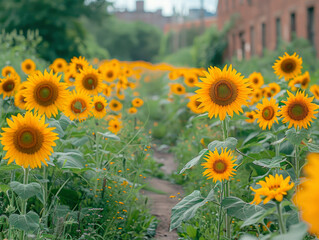 Sunflowers grown in unexpected places in honor of International Sunflower Guerrilla Gardening Day, a vibrant symbol of nature’s resilience in urban landscapes.