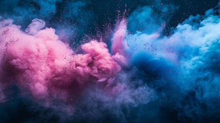 Fototapeta na wymiar Vibrant pink and blue powder floating in the air.