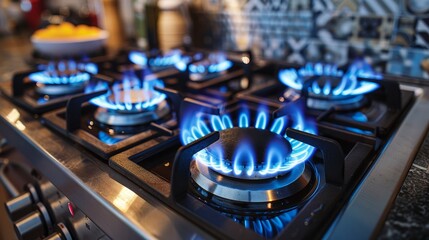 Fototapeta na wymiar a gas stove with blue flames